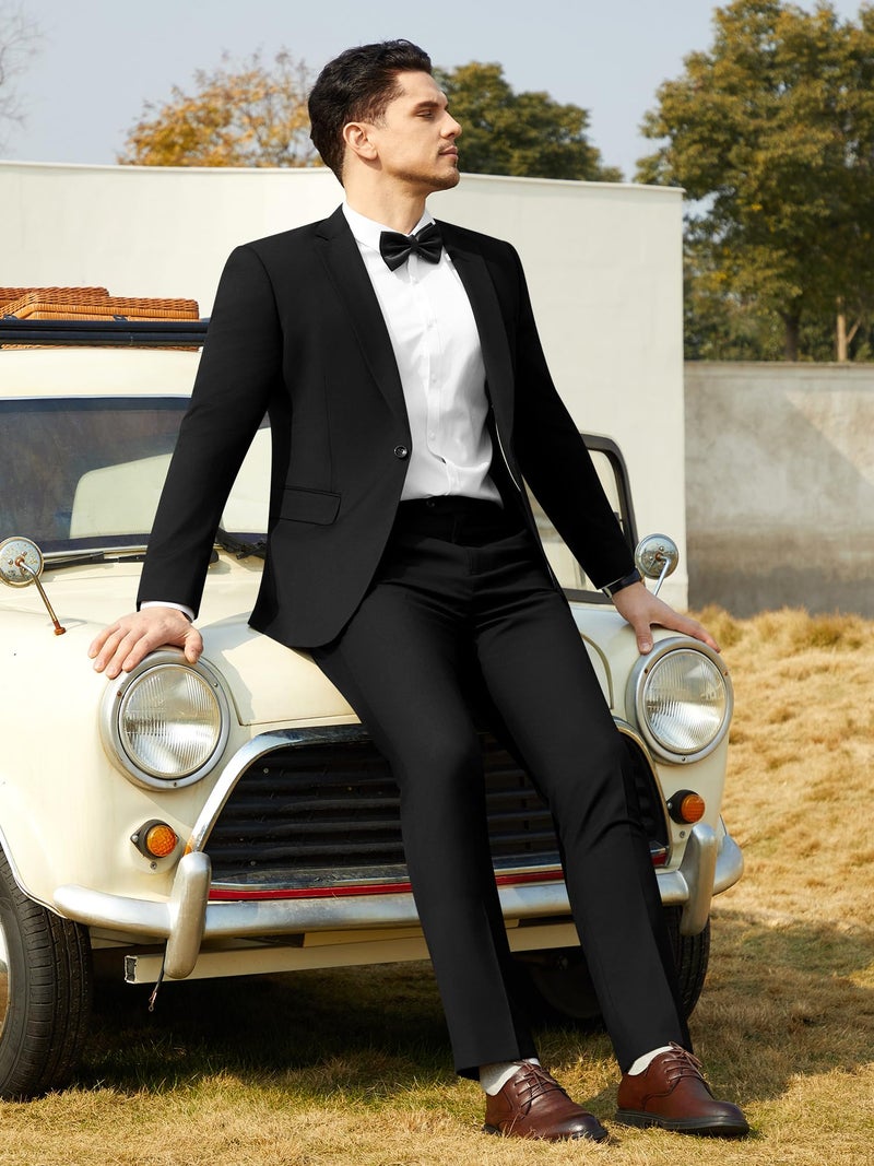 WEEN Charm Men's Suits Slim Fit 2 Piece Black Tuxedo One Button Wedding Groom Prom Party Blazer Pants Set - Image 4